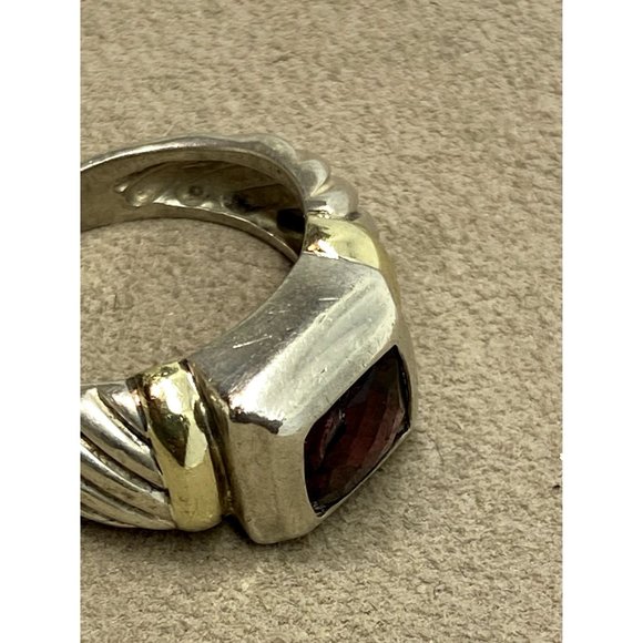 DAVID YURMAN - Sterling Silver 14k Gold & 8mm Garnet Noblesse Ring, Size 5.5 - Picture 9 of 11